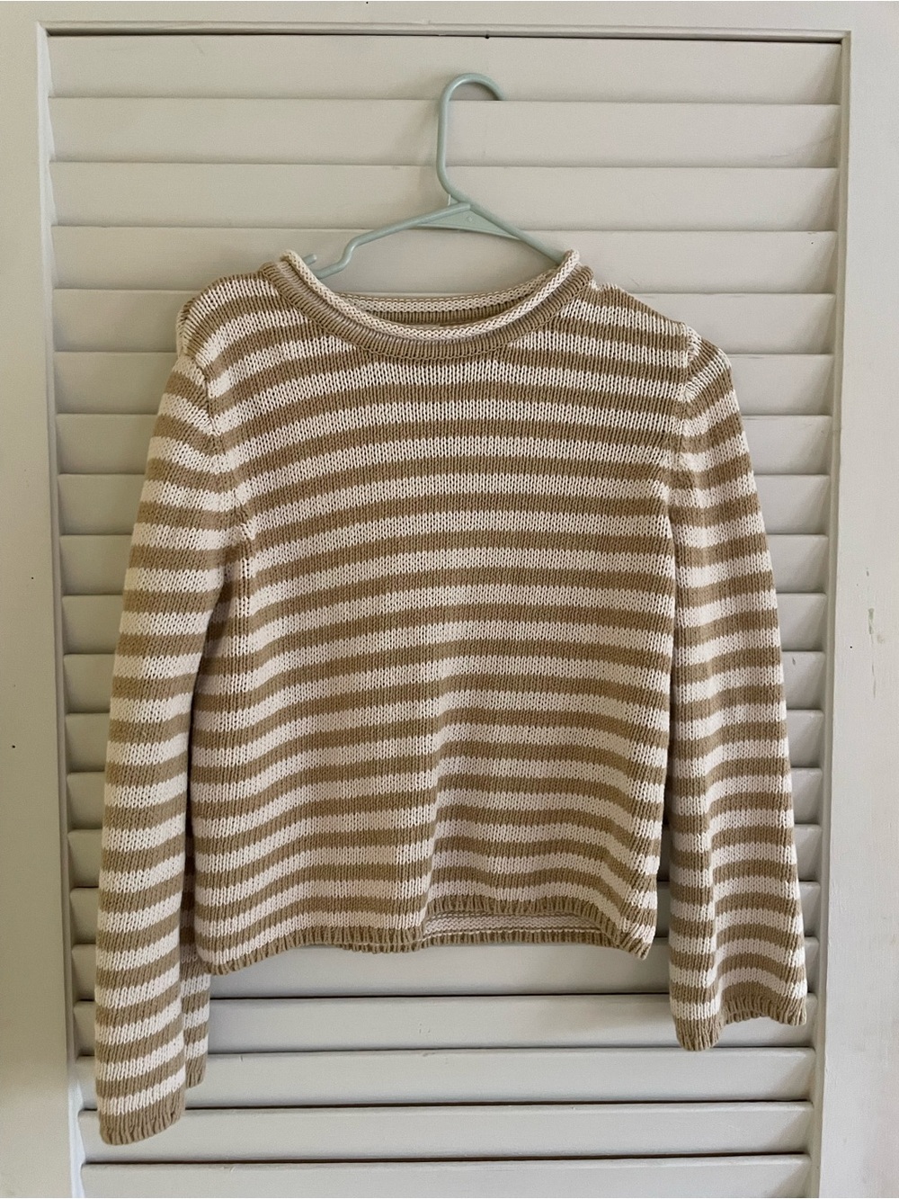 a new day Beige and White Striped Crewneck Sweater